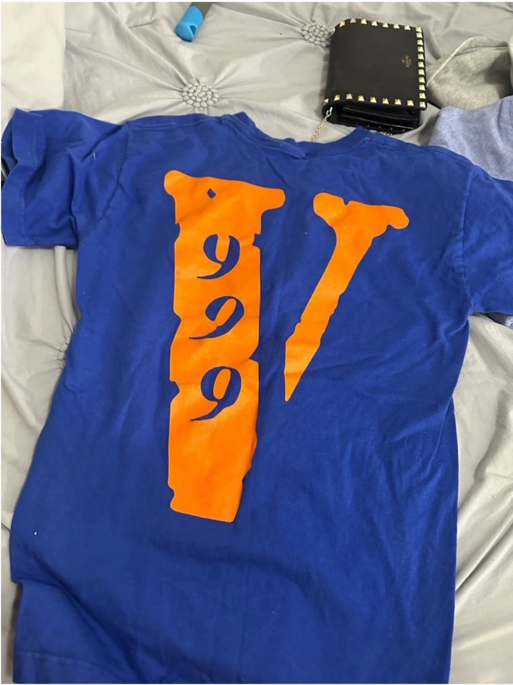 VLONE Blue Short Sleeve Tee with Orange Back Graphic